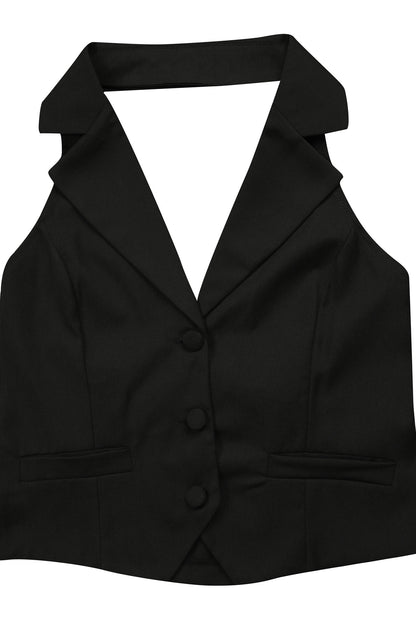 Halter Tuxedo Top & Pleated Skirt Set