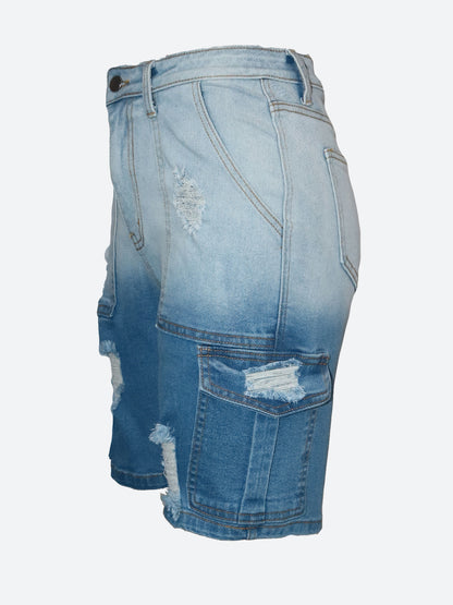Color-Fade Ripped Jeans Shorts