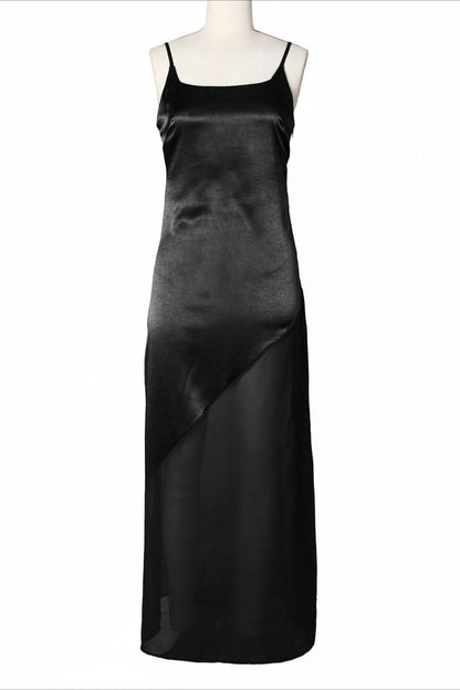 Asymmetrical Satin Sheer Maxi Dress