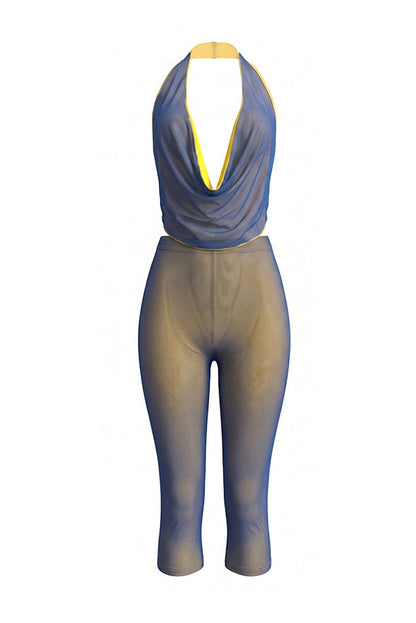 Plunging Halter Capri Set