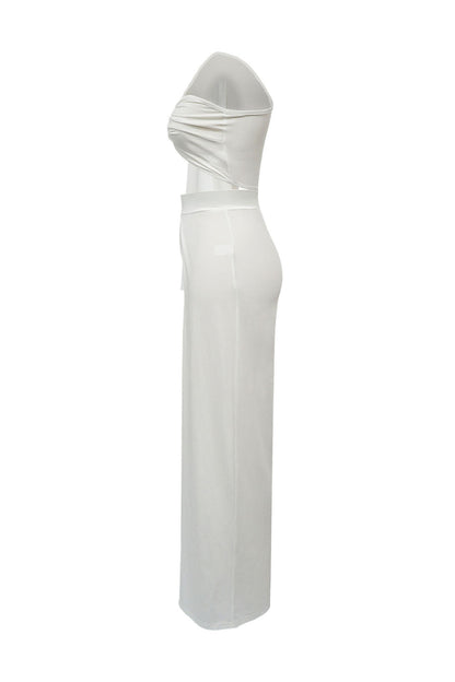 Asymmetrical Twist Crop Top & Draped Wide Leg Pant Set
