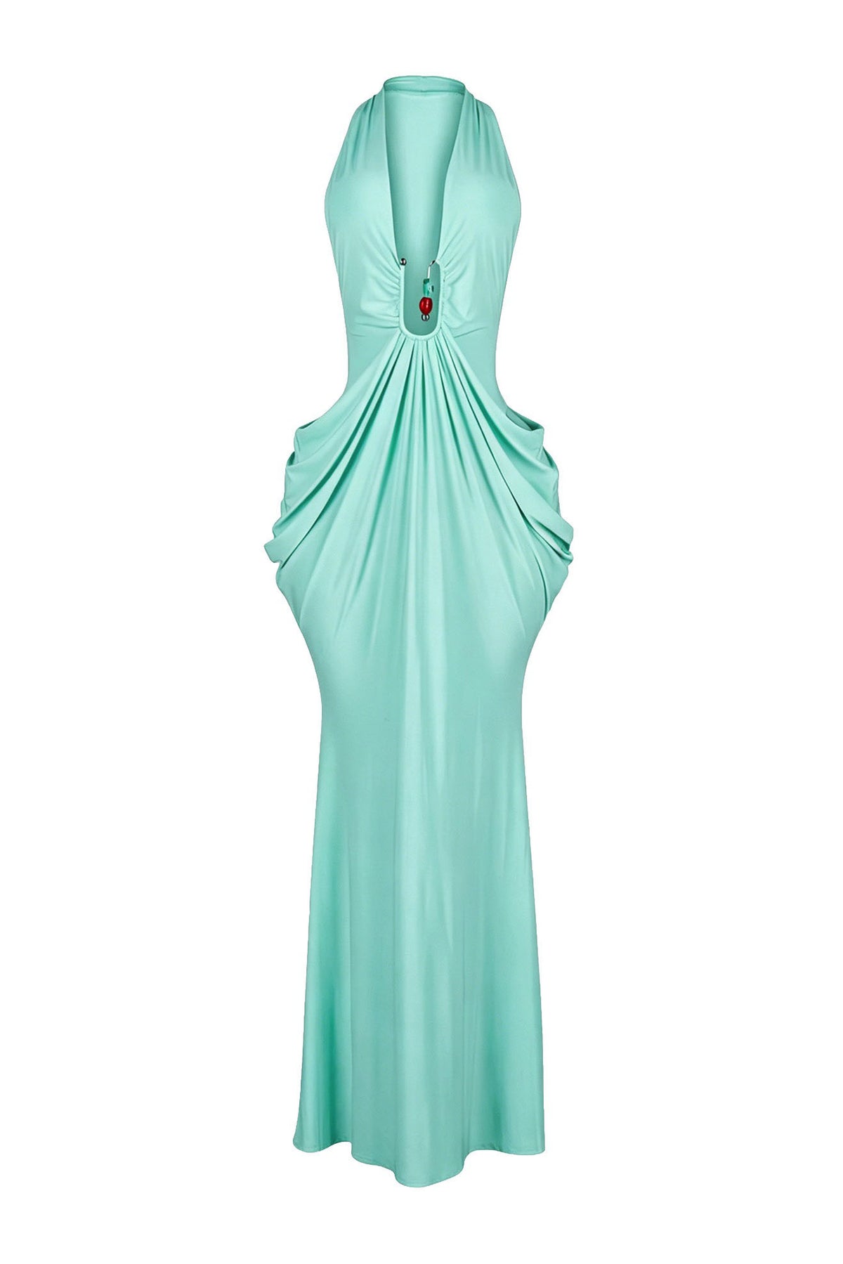 Plunging Halter Beaded Cutout Maxi Dress