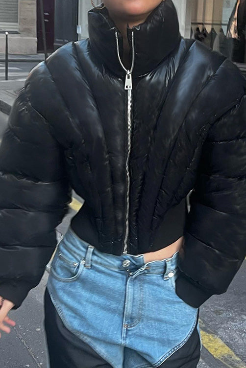 Diffraction Stitching Cropped Padded Jacket