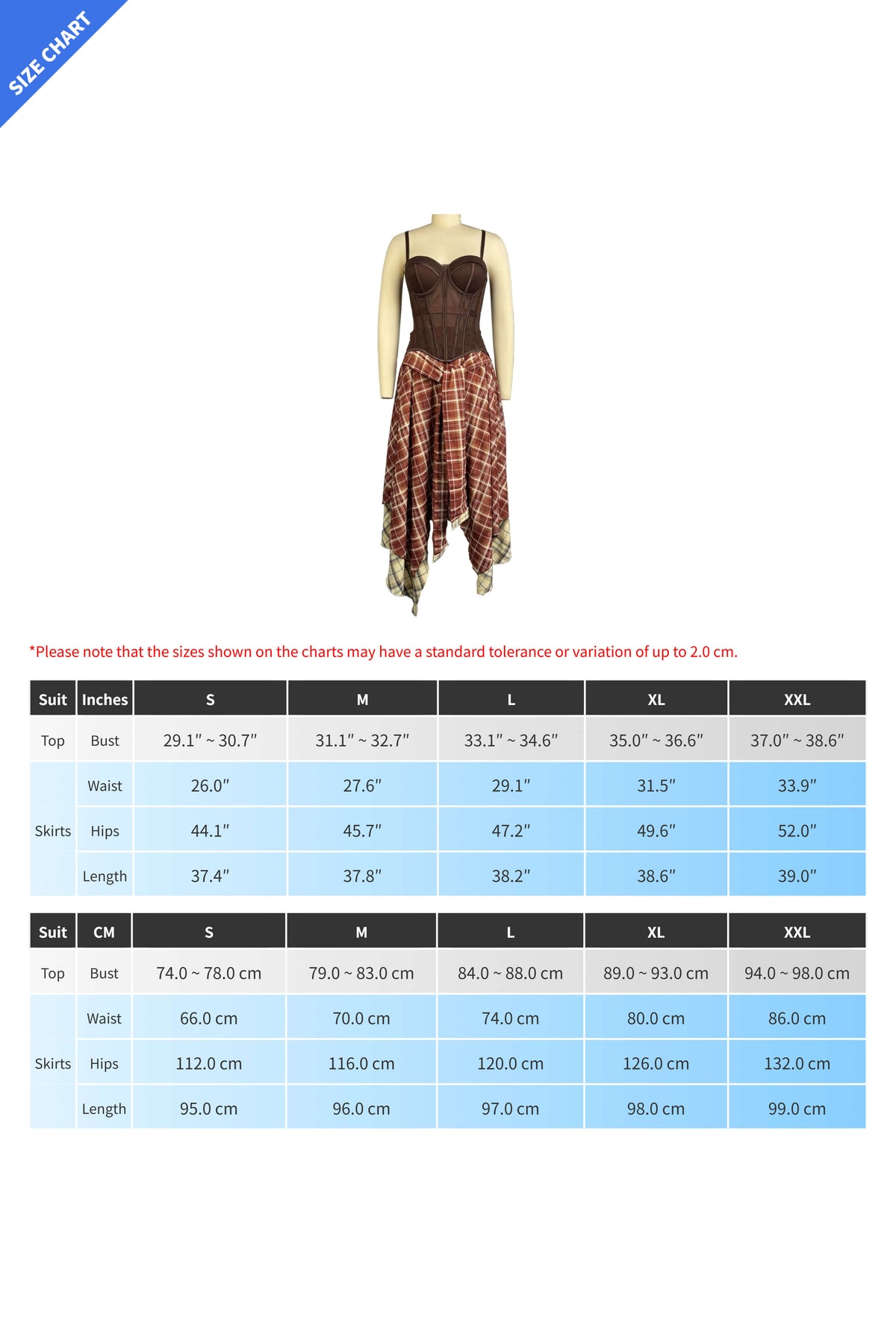 2-Piece Corset & Asymmetrical Plaid Skirt Set
