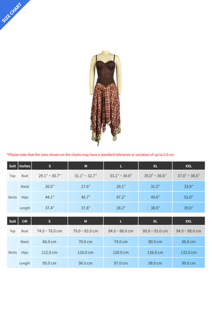 2-Piece Corset & Asymmetrical Plaid Skirt Set