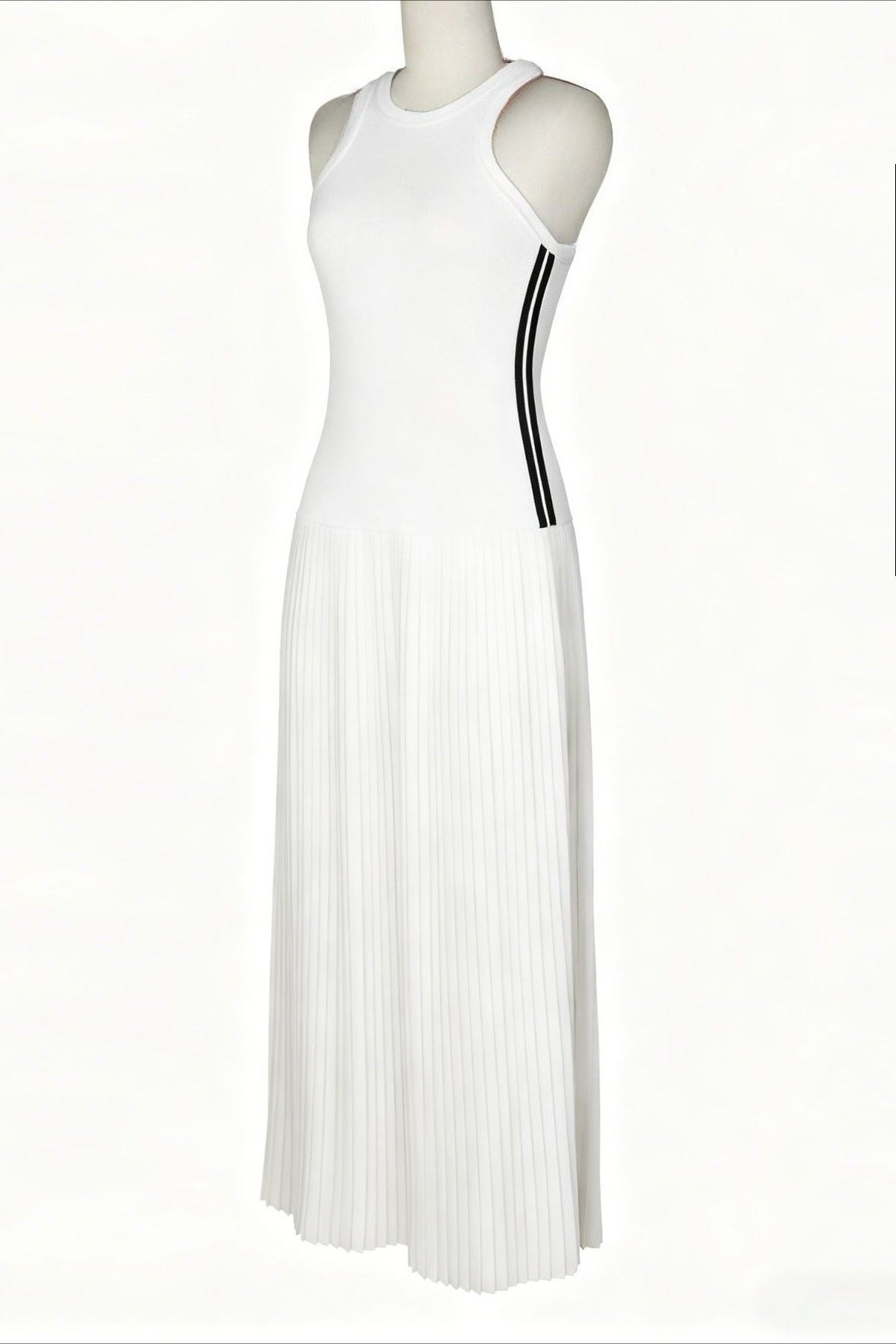 Sporty Contrast-Stripe Pleated Maxi Dress