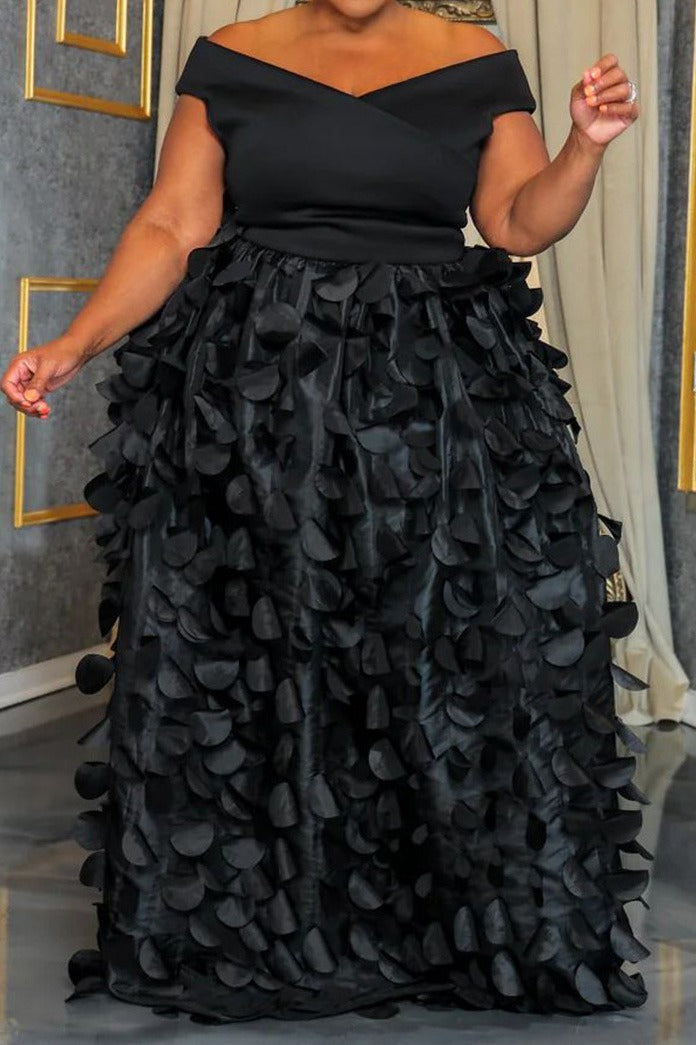 Plus Size Off Shoulder 3D Floral Maxi Dress
