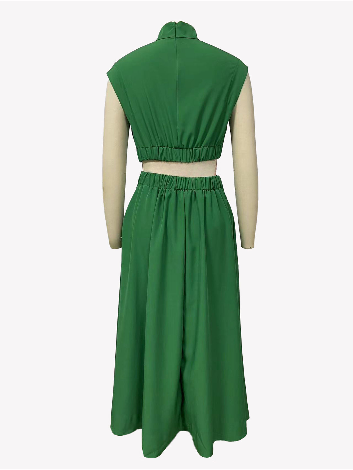 Mock Neck Cut Out Pleated Maxi Dress