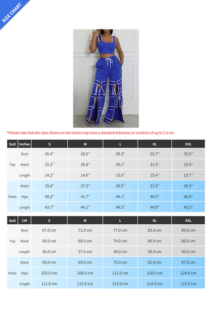 Stretch Sling Crop Vest Slit Wide Leg Pants Set