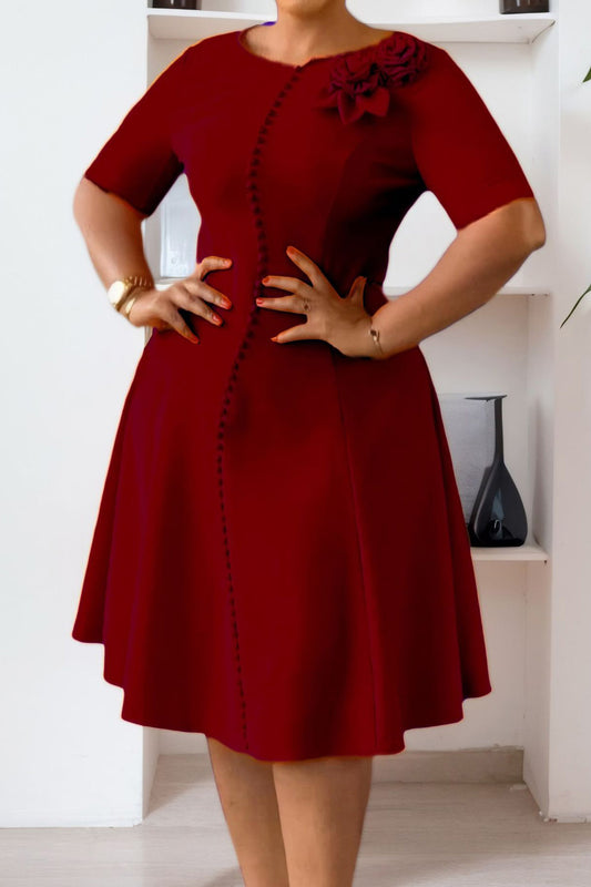 Asymmetrical Button A-Line Midi Dress