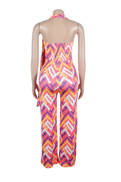 Elastic Slim-Fit Printed Wide-Leg Jumpsuit
