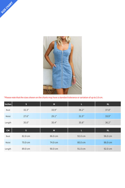 Zip Up Wide Strap Wash Denim Dress