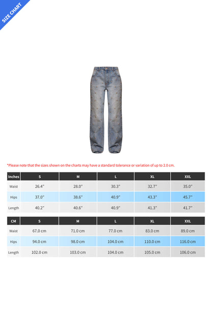 Studded High Waist Straight Leg Jeans