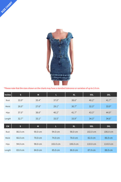 Ruffle Hem Bustier Denim Mini Dress