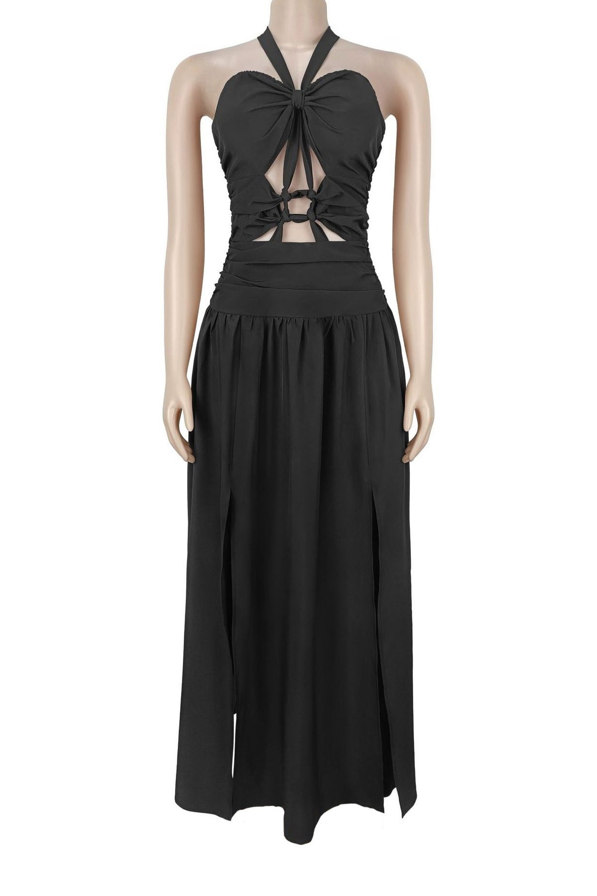 Cutout Halter Maxi Dress with Front Slit
