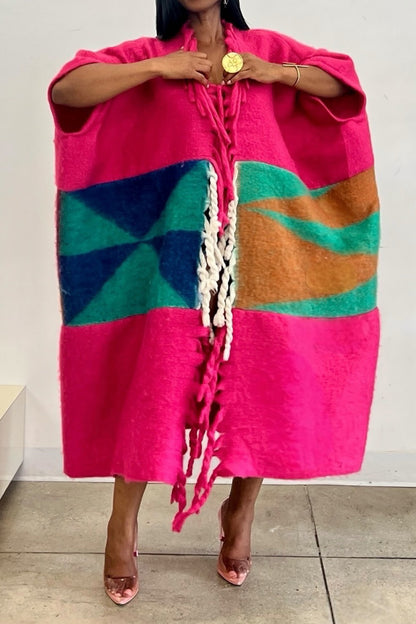 Abstract Fringed Oversized Kaftan
