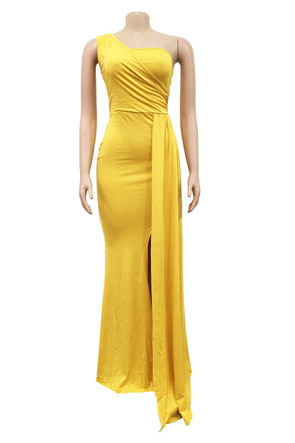 Solid Color One Shoulder Bodycon Party Dress