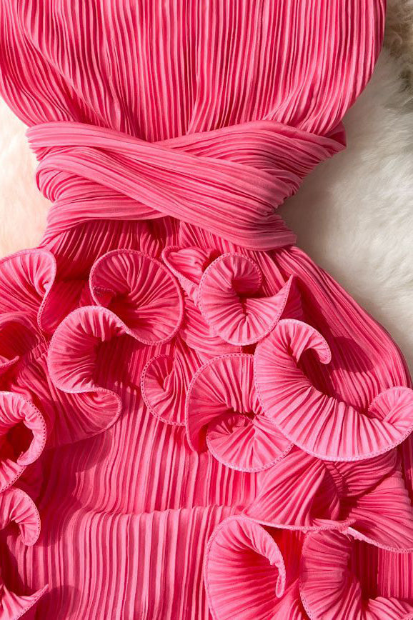 Ruffle 3D Floral V Neck Midi Dress