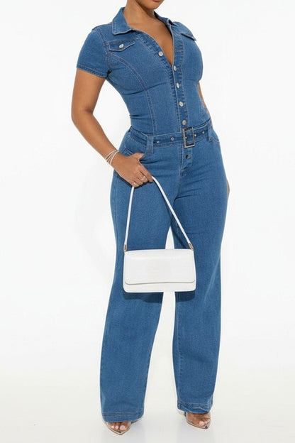 Elegant Wide-Leg Denim Jumpsuit