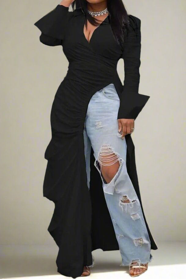 Deep V Side Slit Slim Nightclub Maxi Dress
