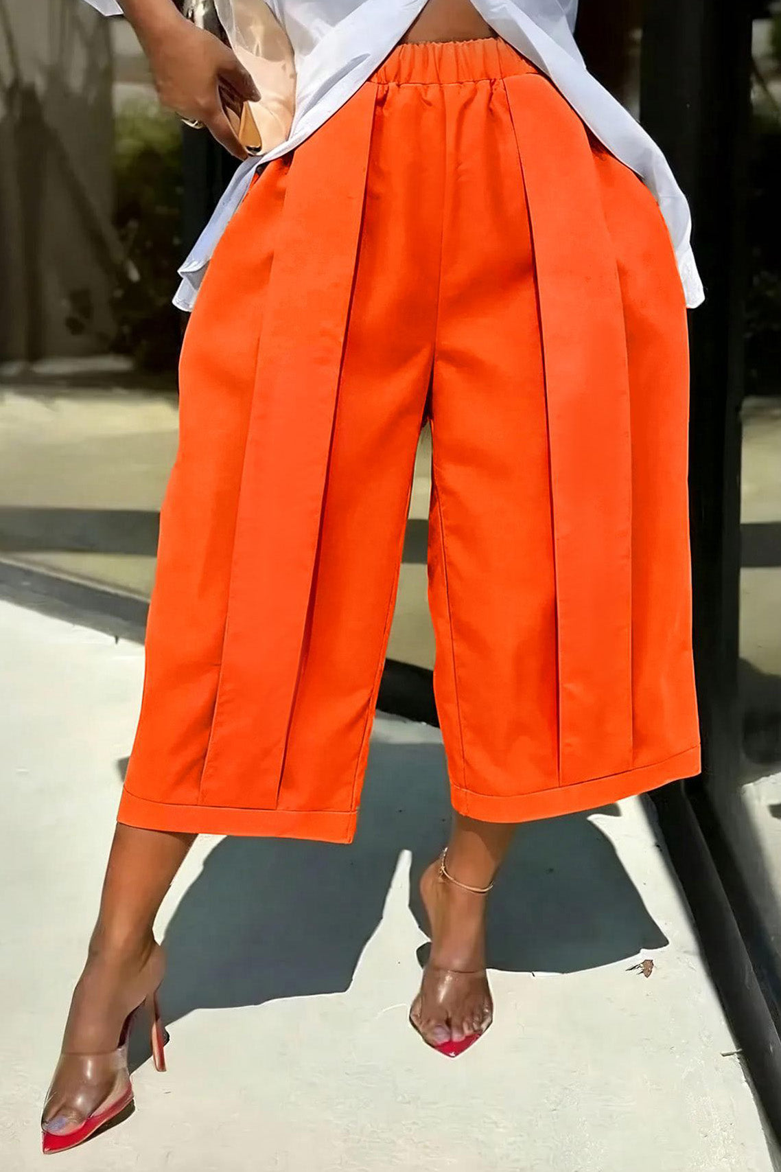 High Waist Pleated Wide Leg Culottes