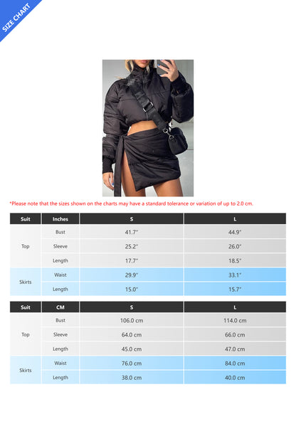 Bubble Parka Coat Mini Skirt Warm Jacket Set