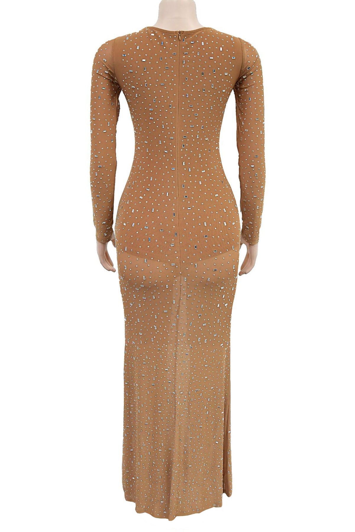 Crystal Embellished Square Neck Maxi Dress