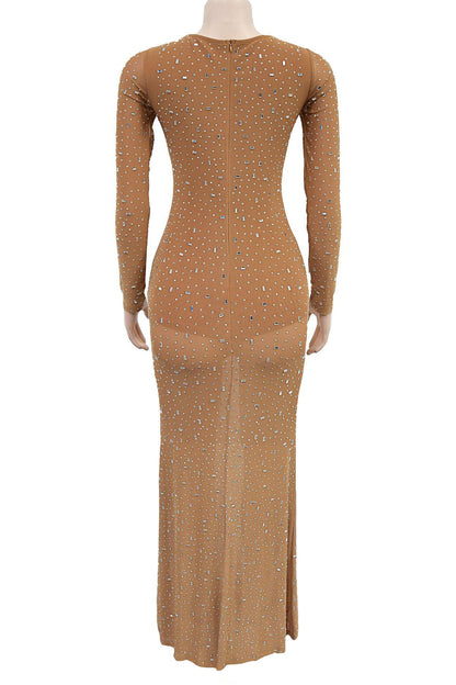 Crystal Embellished Square Neck Maxi Dress