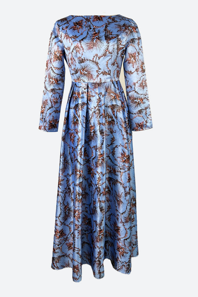 Crew Neck Long Sleeve Pleated Midi Dress