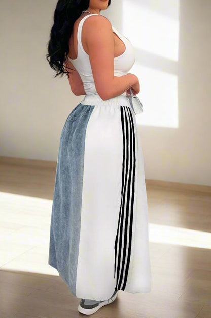 Wide Denim Skirts with Wide Contrast Side Lines