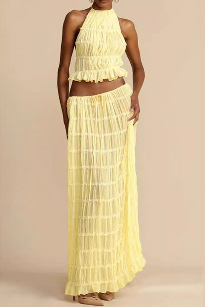 Summer Backless Ruched Dress Set