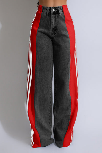 Wide Jeans with Wide Contrast Side Lines