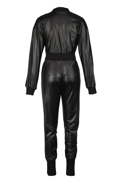 2-Piece Cutout Faux-Leather Bomber & Jogger Set