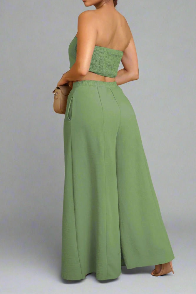 Stretch Tube Top Vest and Wide Leg Pants Set