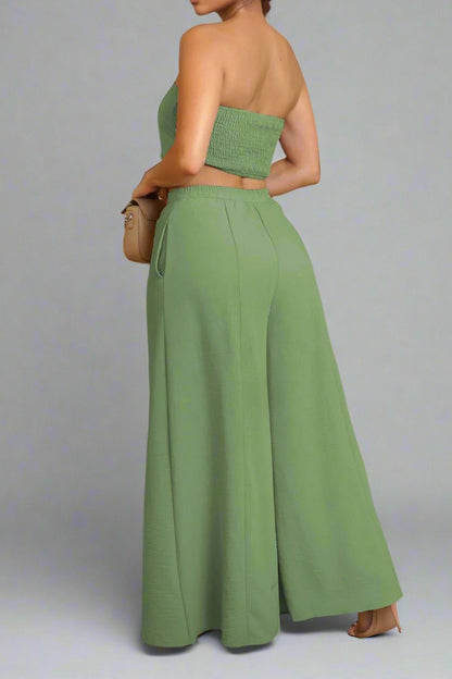 Stretch Tube Top Vest and Wide Leg Pants Set