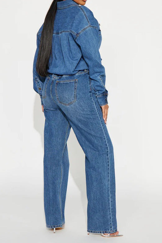 Stretch Long Sleeve Denim Jumpsuit