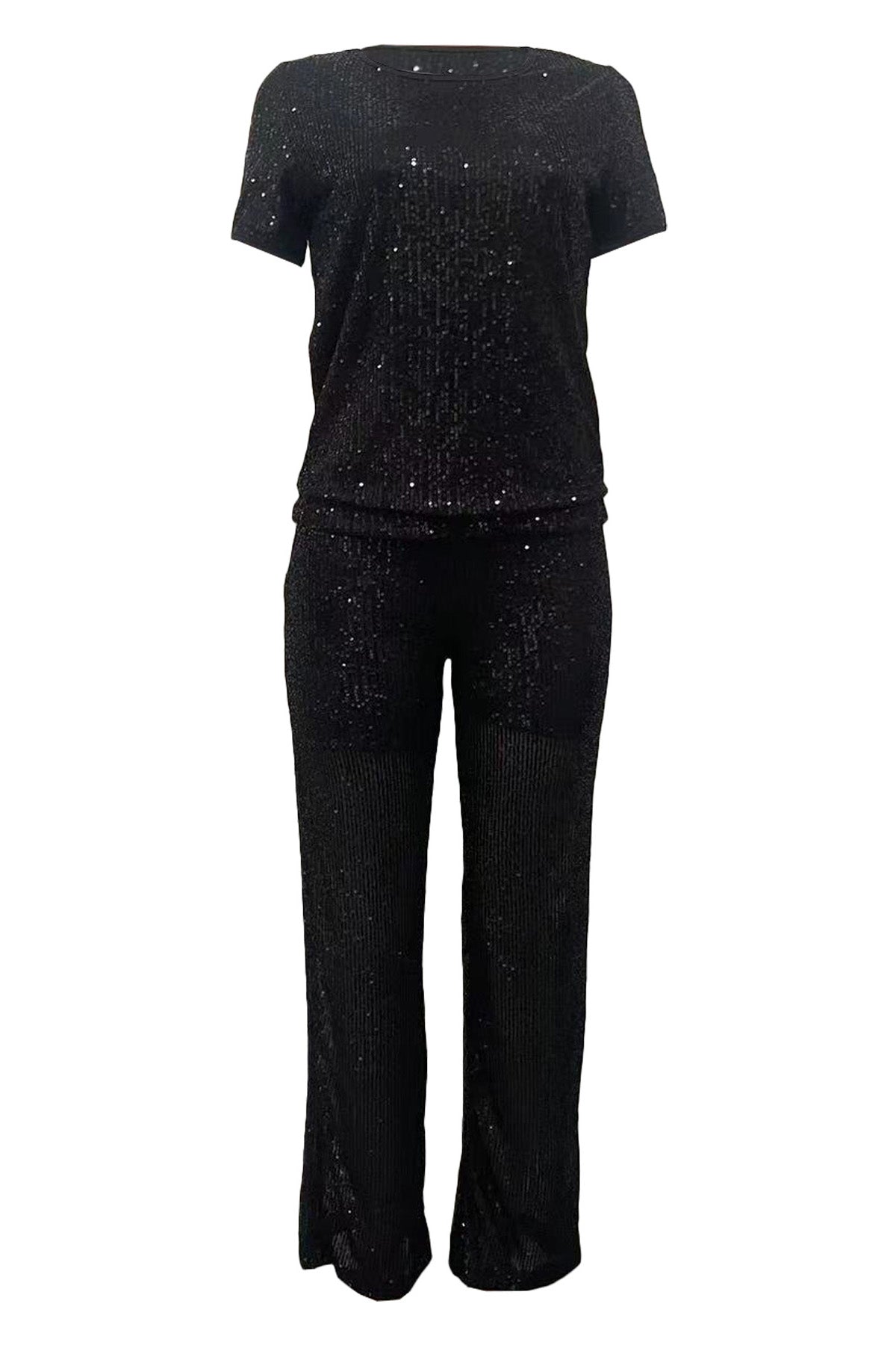 Sequin Solid 2-Piece Set - Tee & Pants