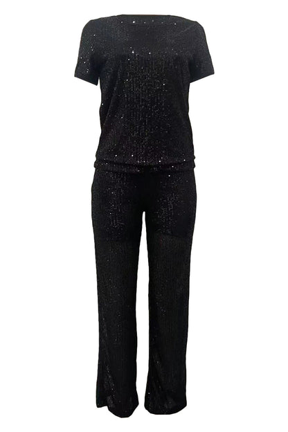 Sequin Solid 2-Piece Set - Tee & Pants