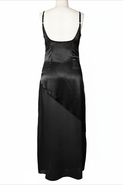 Asymmetrical Satin Sheer Maxi Dress