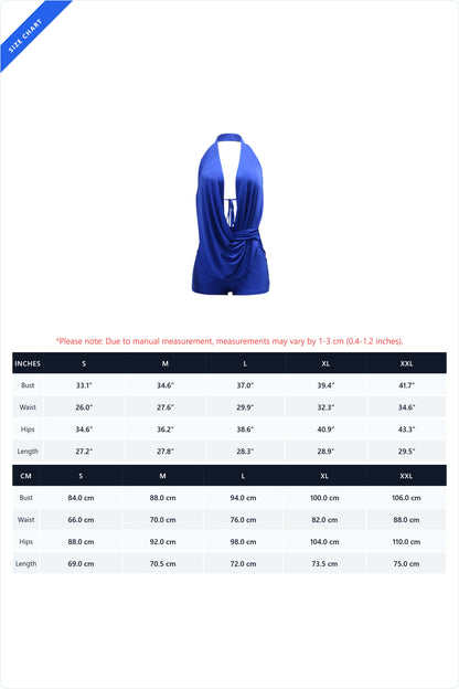 Draped Plunging Halter Backless Romper