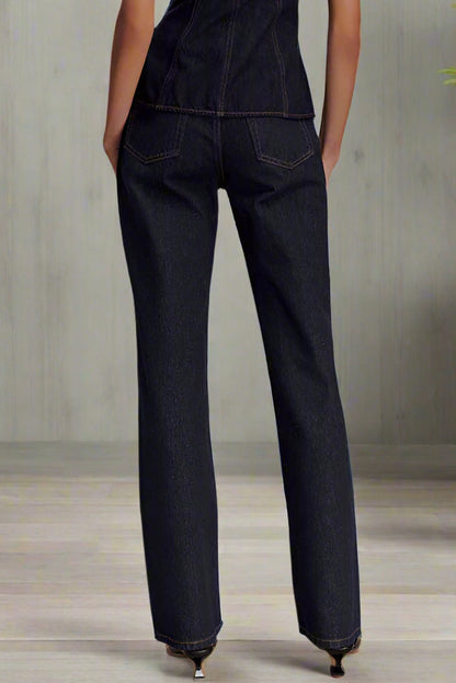 High Waist Pocket Straight Jeans