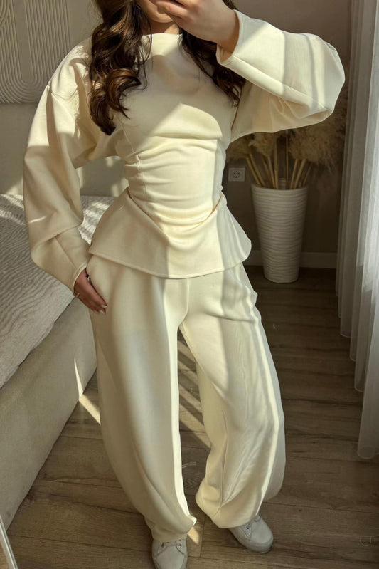 Tie-Waist Peplum Blouse & Trouser Set