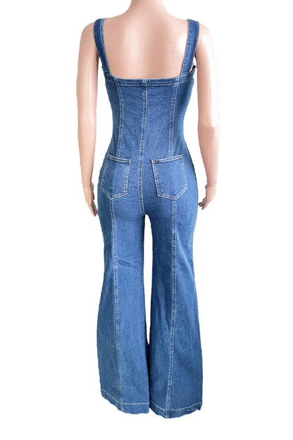 Sleeveless Denim Overall Jumpsuit