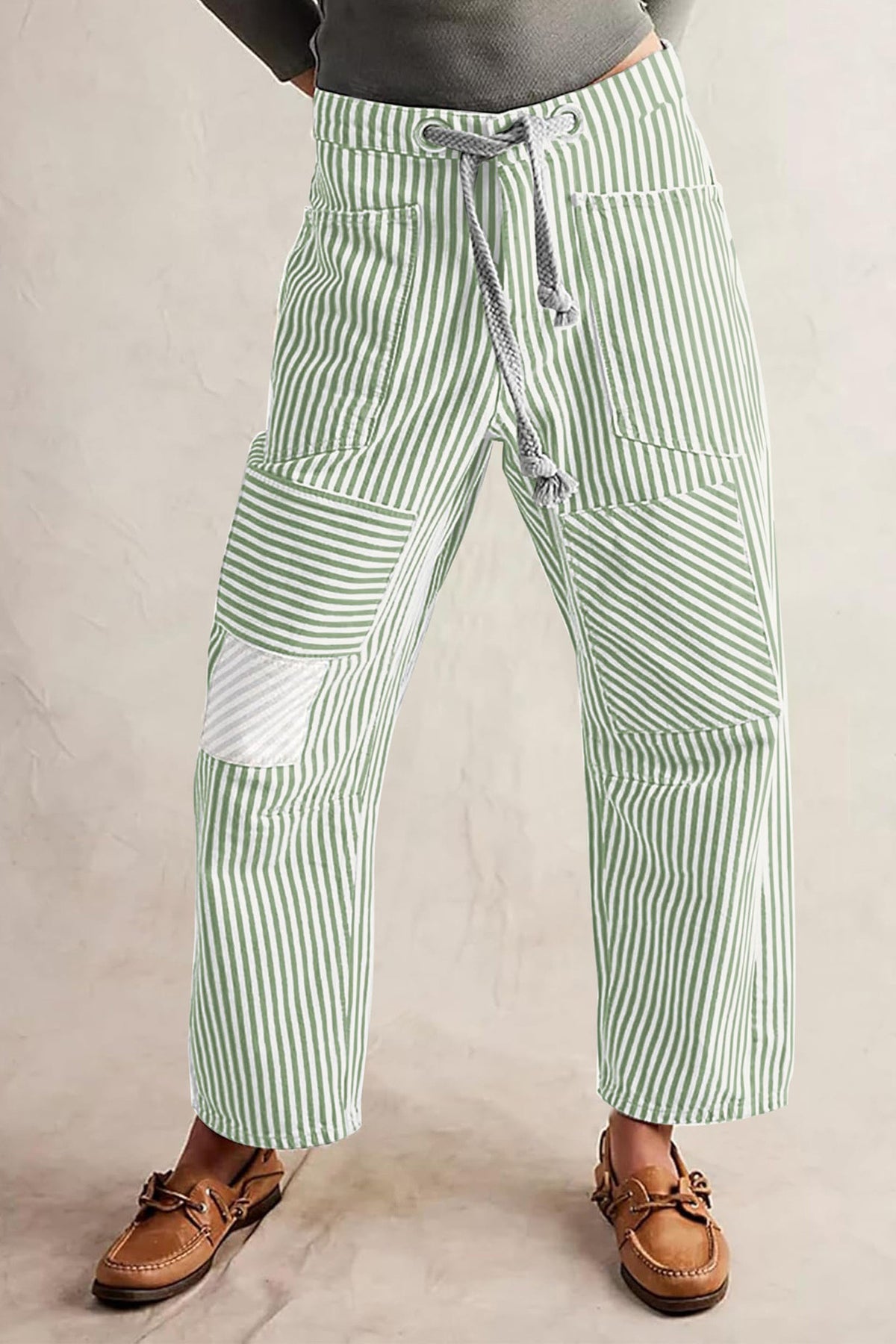 Loose Casual Striped Wide Leg Drawstring Trousers