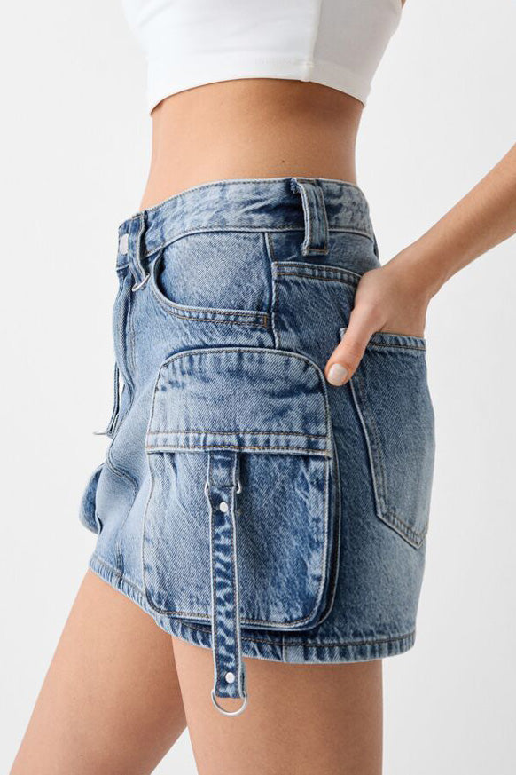 Low Rise Denim Mini Skirt