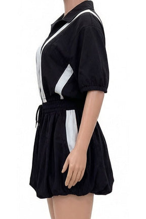 Color-Block Track Jacket & Bubble Skirt Set