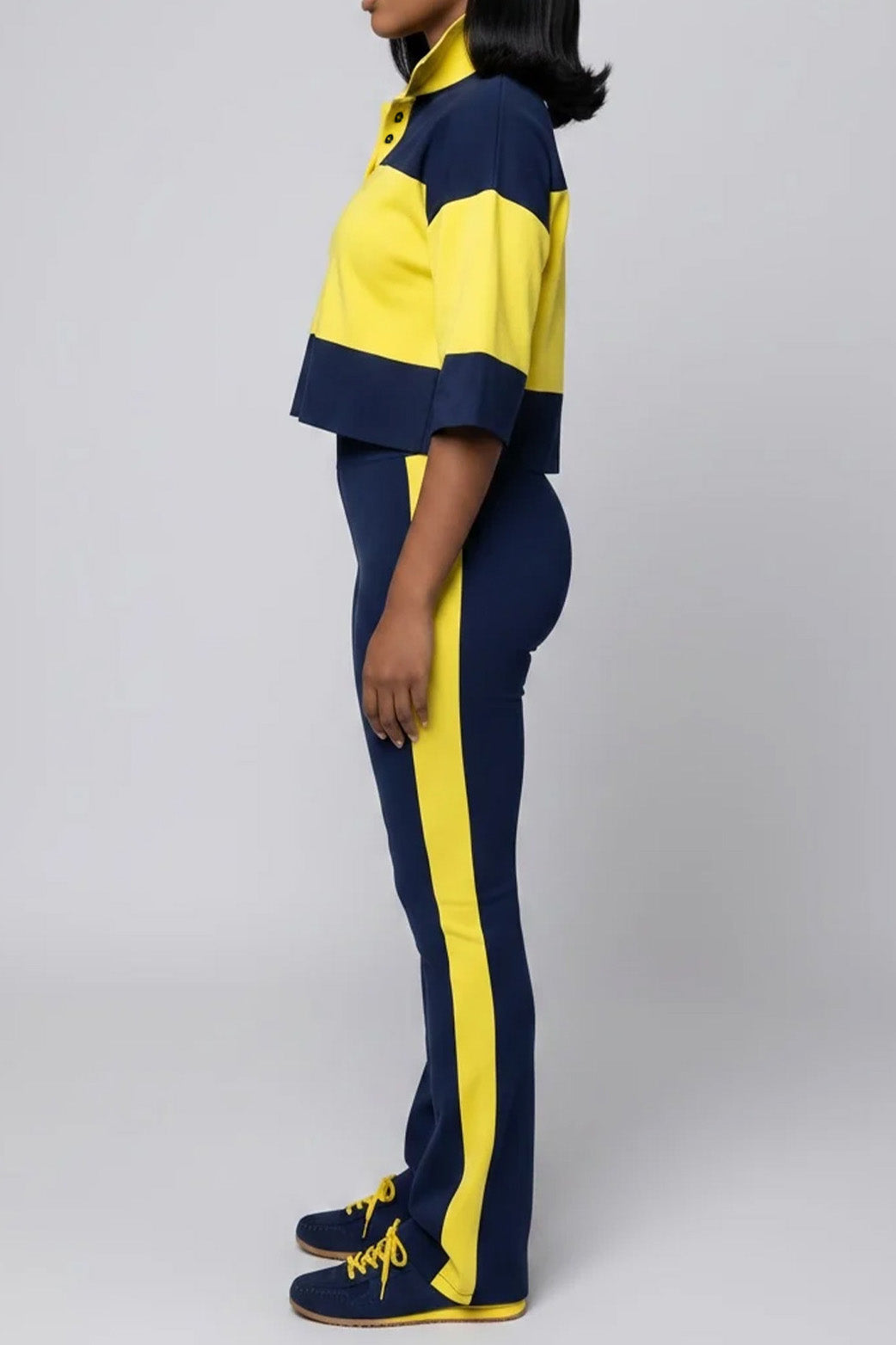 Collared Top & Flare Pants Two-Piece Set