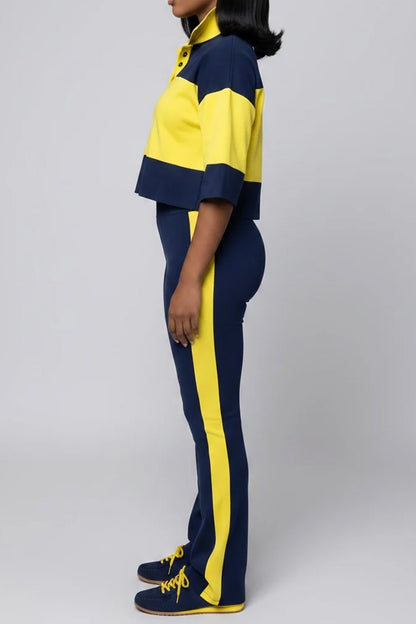 Collared Top & Flare Pants Two-Piece Set