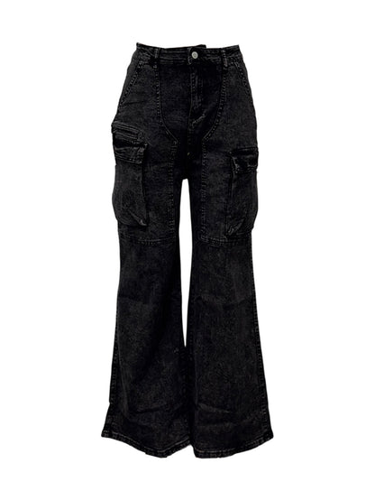 High-Rise Cargo Wide-Leg Utility Denim Jeans