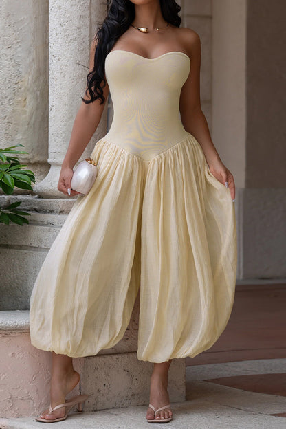Strapless Sweetheart Pleated Balloon Jumpsuit